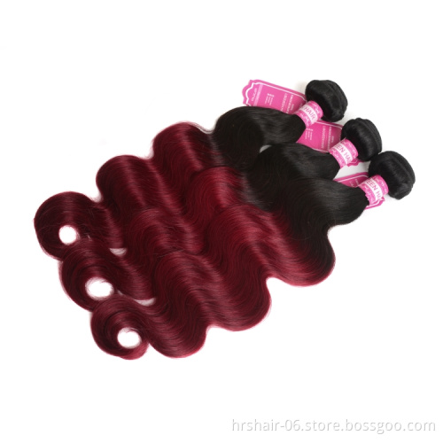 Wholesale 100% Unprocessed Brazilian Human Hair Weaves Body Wave Extension 9A Ombre Hair Bundles 1B/Burg Color hair weft